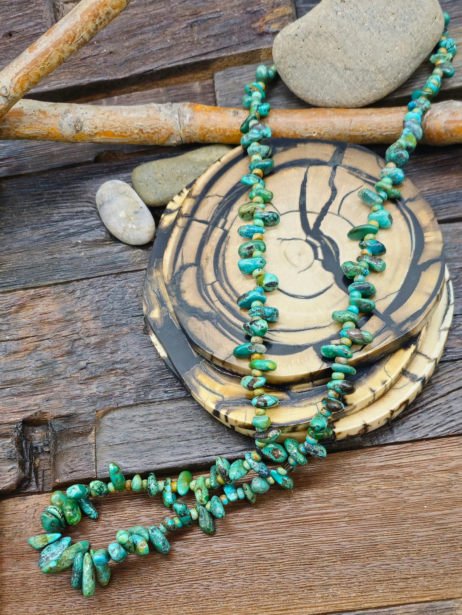 Green Turquoise Bead Necklace - 28 in.