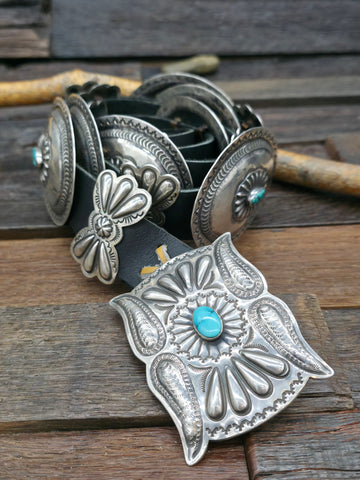 Turquoise and Sterling Silver Square Slab Hook Dangle Earrings by Veronica Tortalita