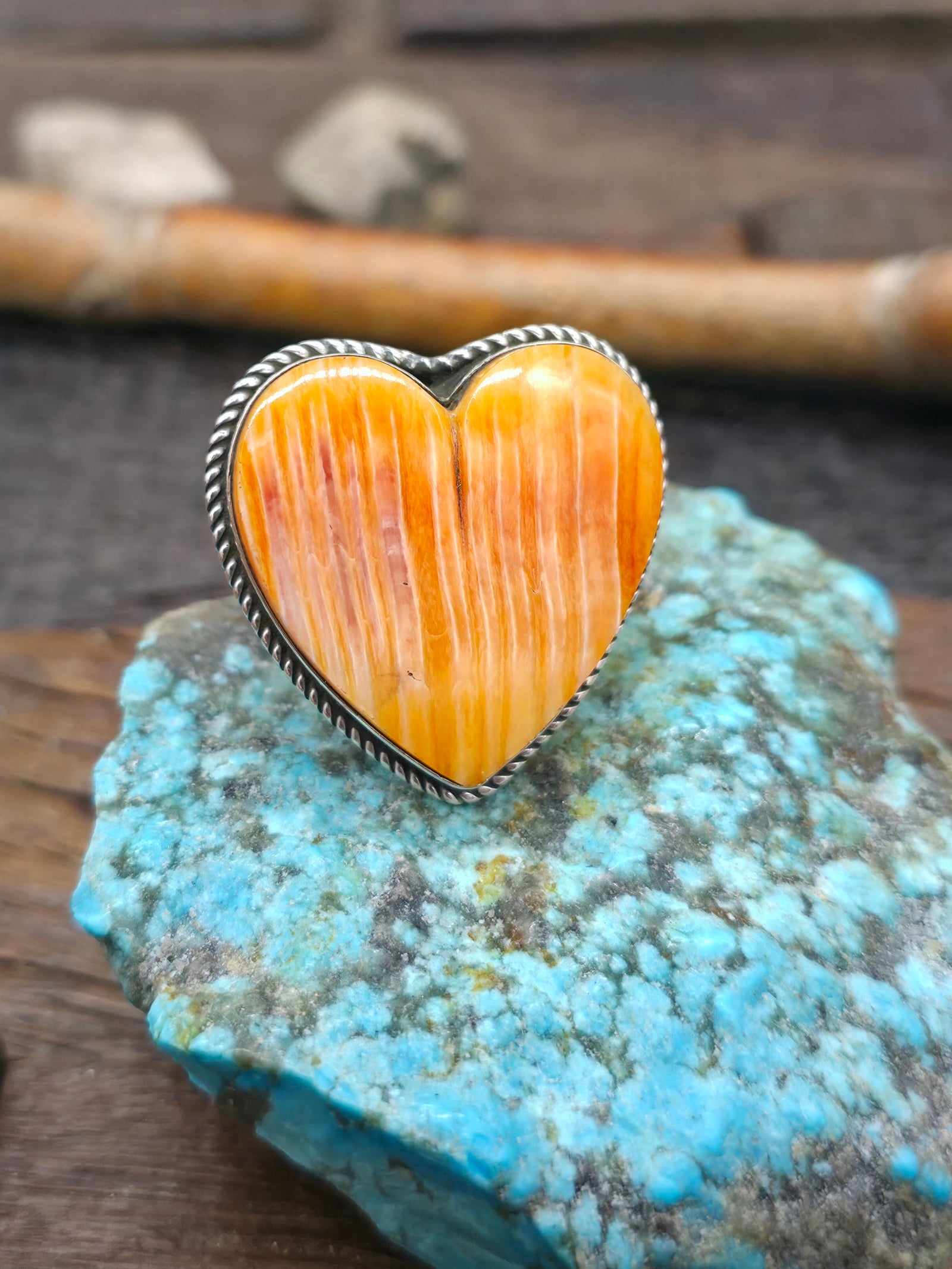 Medium Sterling Silver Spiny Oyster Heart Ring by Randall Enditto - Adjustable