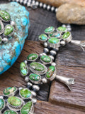 Sterling Silver Sonoran Turquoise Squash Blossom Necklace and Earring Set by Theresa Smith - 26 in.