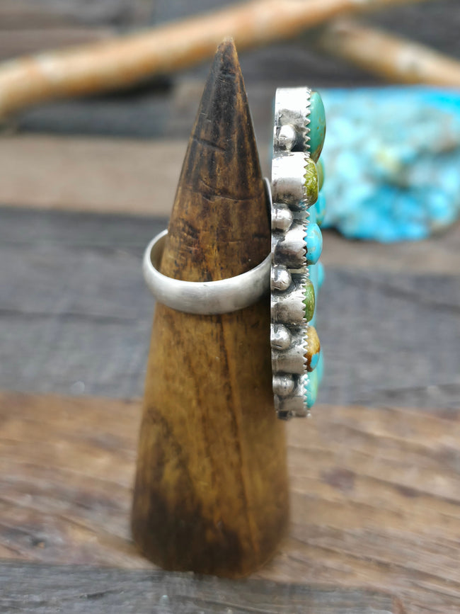 Sterling Silver Mixed Turquoise Cluster Ring by A. Spencer - Adjustable