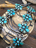 Sterling Silver Mixed Turquoise Squash Blossom Necklace and Earring Set by 