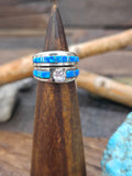 Sterling Silver Blue Lab Opal Inlay Wedding Band Set by Wilbert Muskett Jr