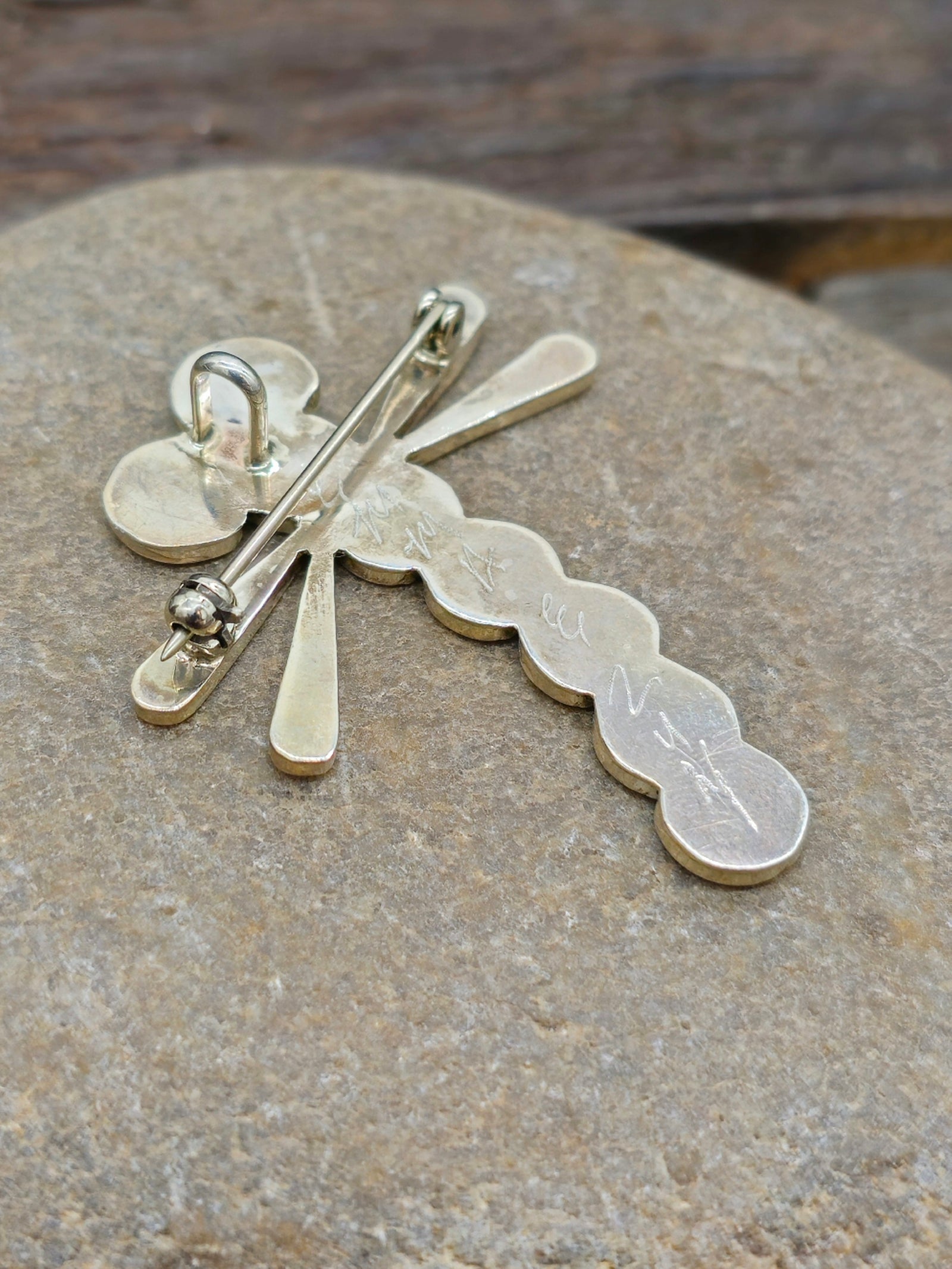 Turquoise and Jet Inlay Dragonfly Pin/Pendant by Emma E.