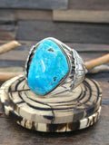 High Shine Sterling Silver and Kingman Turquoise Cuff by LaRose Ganadanegro - 6 1/2 in with Gap