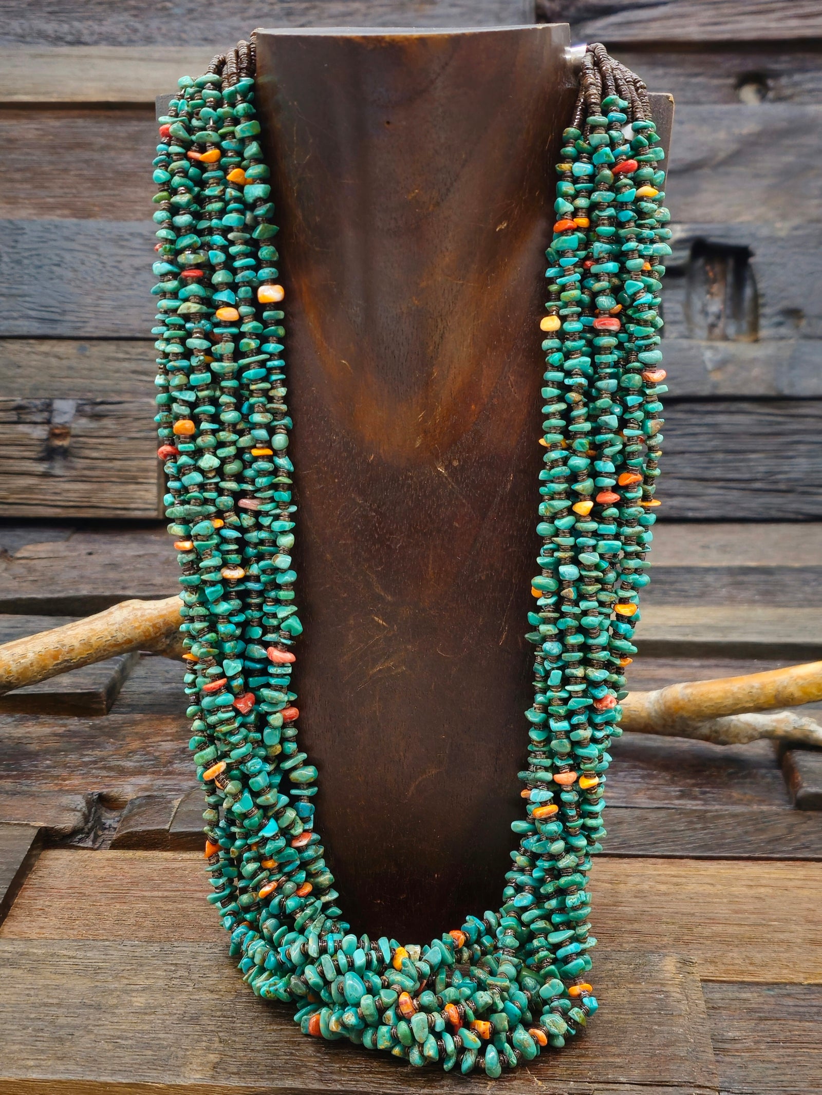 Ten Strand Green Turquoise, Orange Spiny, and Heishi Necklace by Coretta Calabaza - 27 in.