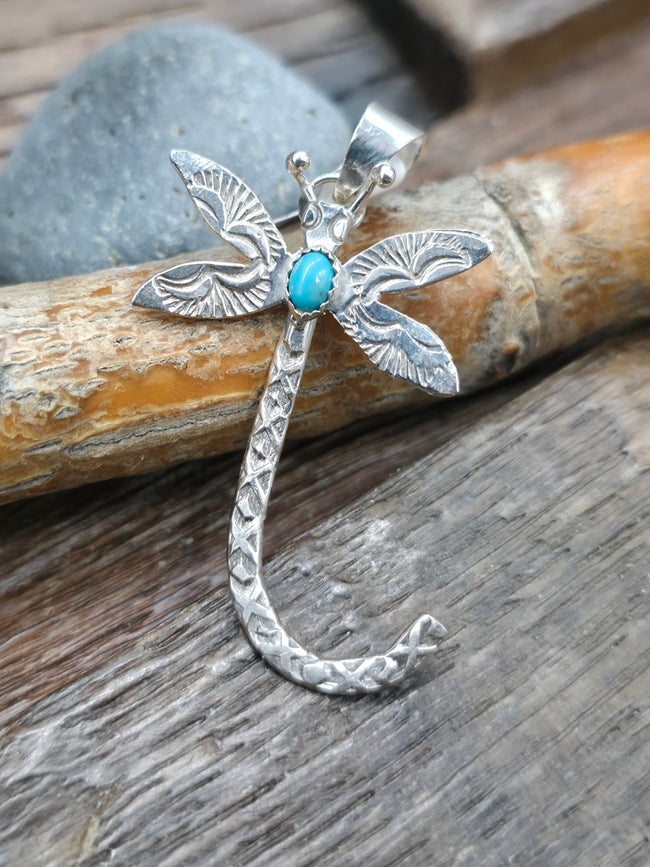 Sterling Silver Turquoise Dragonfly Pendant by Lucille Platero -  1 1/2 in. by 1 in.