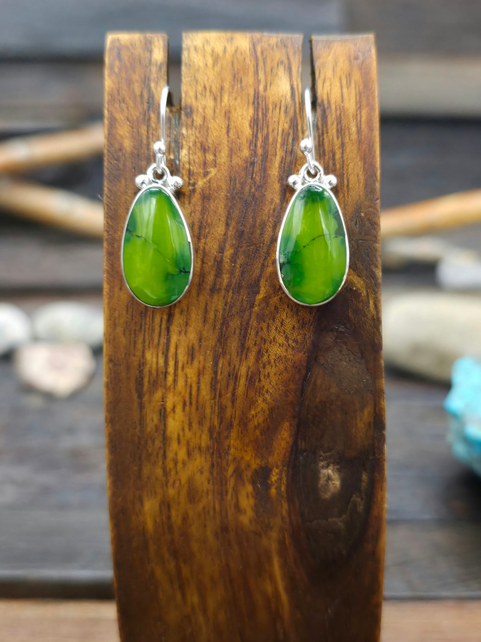 Sonoran Mountain Turquoise Sterling Silver Hook Earrings by Cathy Webster