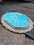 Stamped Sterling Silver Kingman Turquoise Concho Belt by Delbert Delgarito - 60 in.