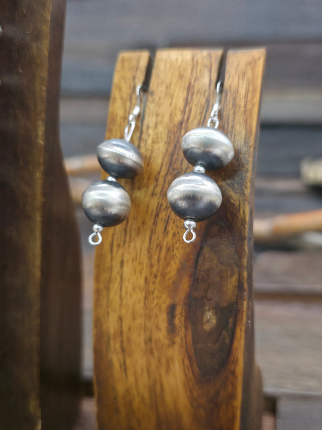 Oxidized Sterling Silver Bead Necklace and Earring Set by Sharon Cooley - 24 in.