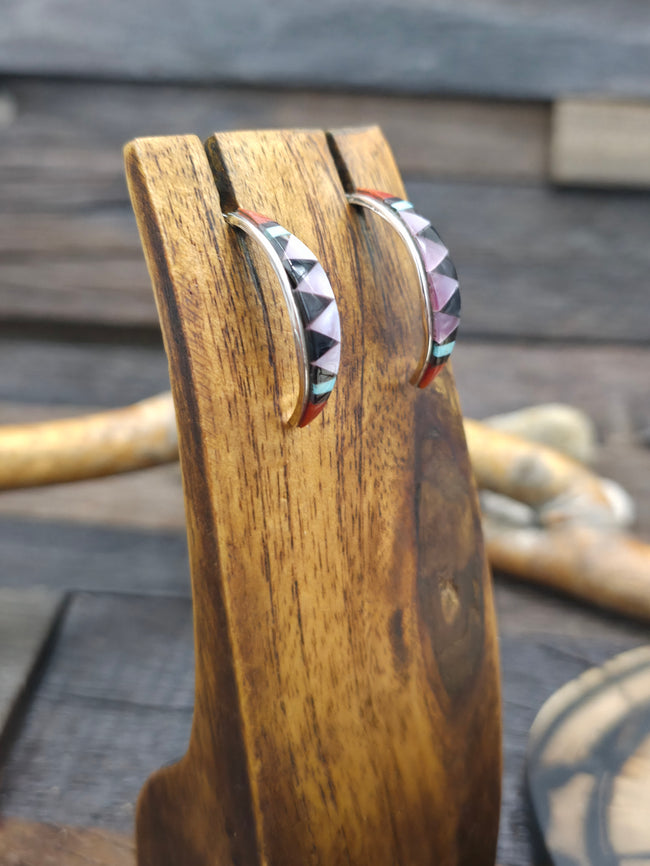 Sterling Silver Half Hoop Inlay Earrings by Tammy Qualo - 1 in. by 1/4 in.