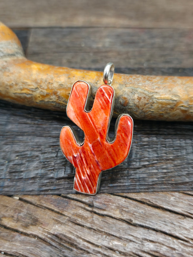 Sterling Silver Orange Spiny Oyster Pendant by Reva Goodluck - 1 3/4 in. by 7/8 in.