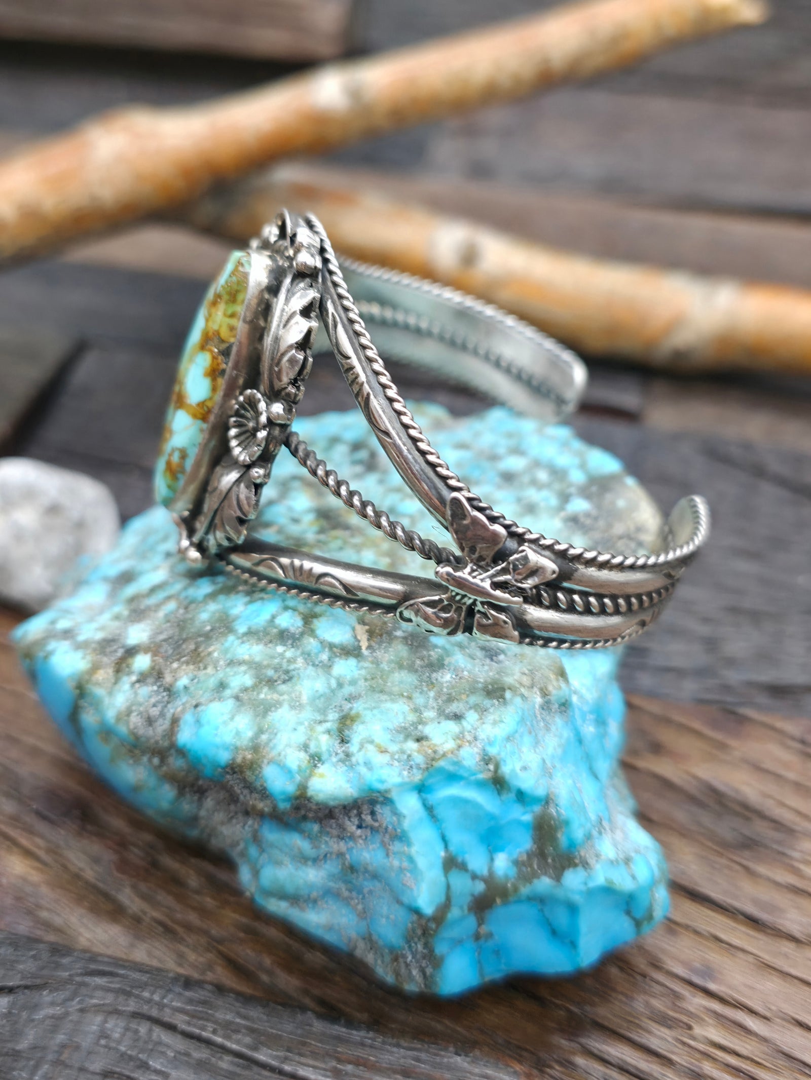 Turquoise and Sterling Silver Butterflies Cuff by Brenda Jimenez - 6 1/2 in. with Gap