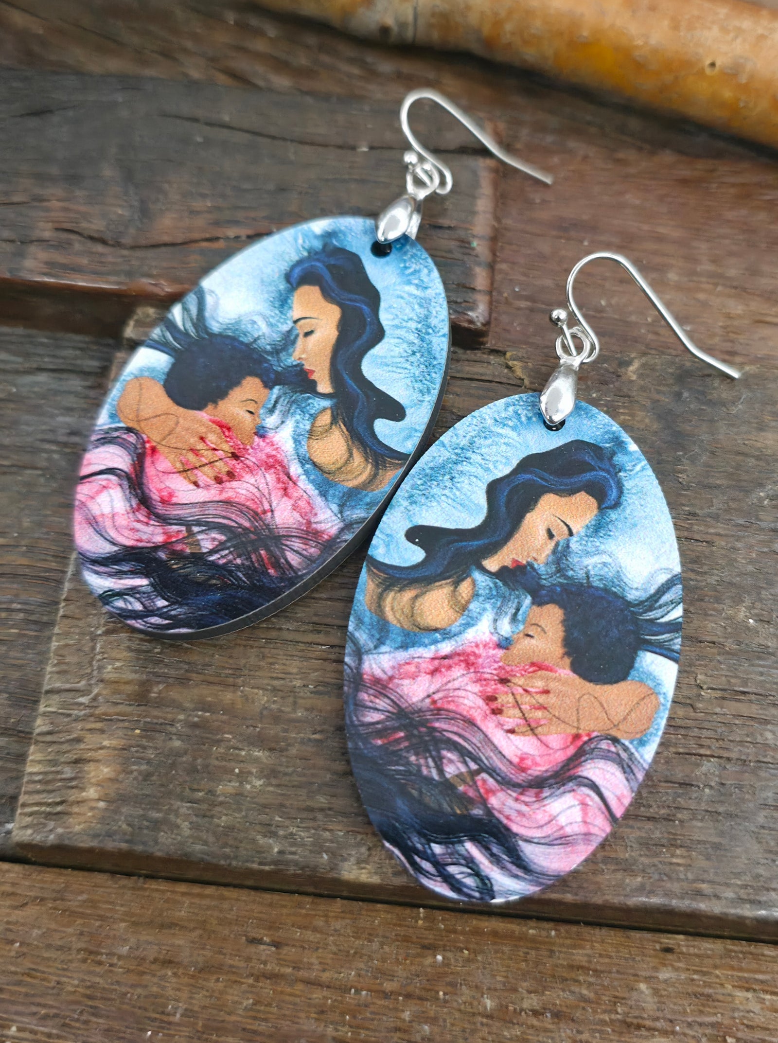 Art Earrings by Bill and Tracy Rabbit - Mother and Child