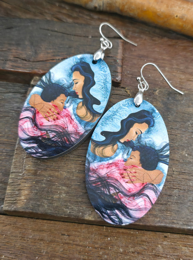 Art Earrings by Bill and Tracy Rabbit - Mother and Child