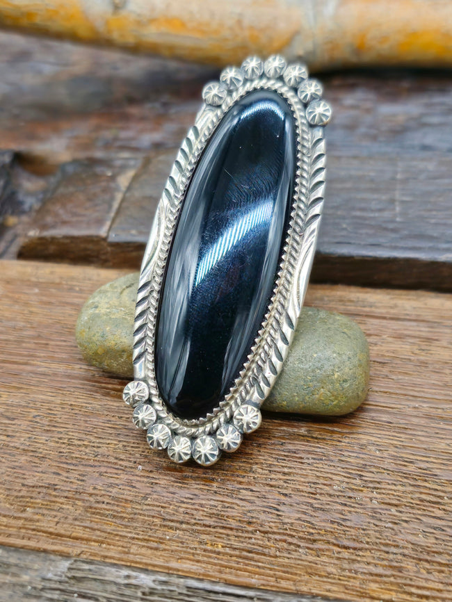Black Onyx Sterling Silver Ring by Philip Yazzie - Size 9