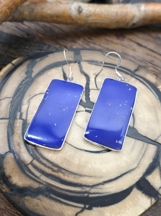 Lapis Lazuli and Sterling Silver Slab Earrings by Veronica Tortalita