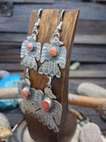 Sterling Silver & Red spiney Oyster Thunderbird Hook Dangle Earrings by Gabrielle Yazzie