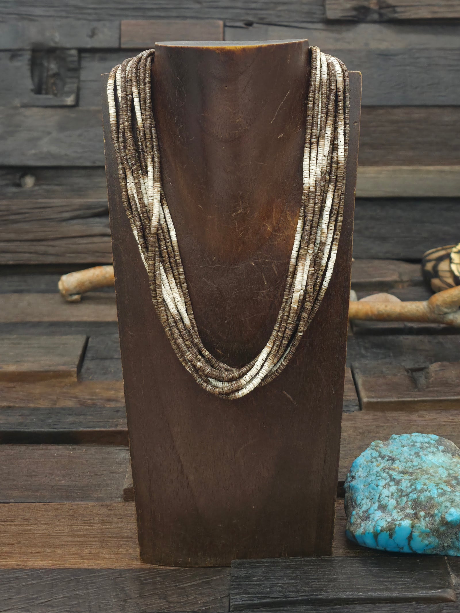 Ten Strand Olive and Clam Shell Ombre Heishi Necklace by Ramona Calabaza - 18 in.