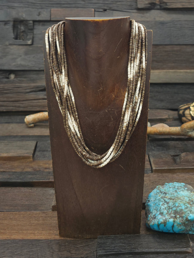 Ten Strand Olive and Clam Shell Ombre Heishi Necklace by Ramona Calabaza - 18 in.