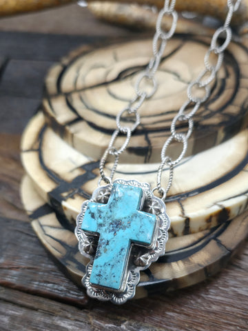 Sterling Silver Mixed Turquoise Cluster Bracelet by E. Garfield - 7 in. with Gap
