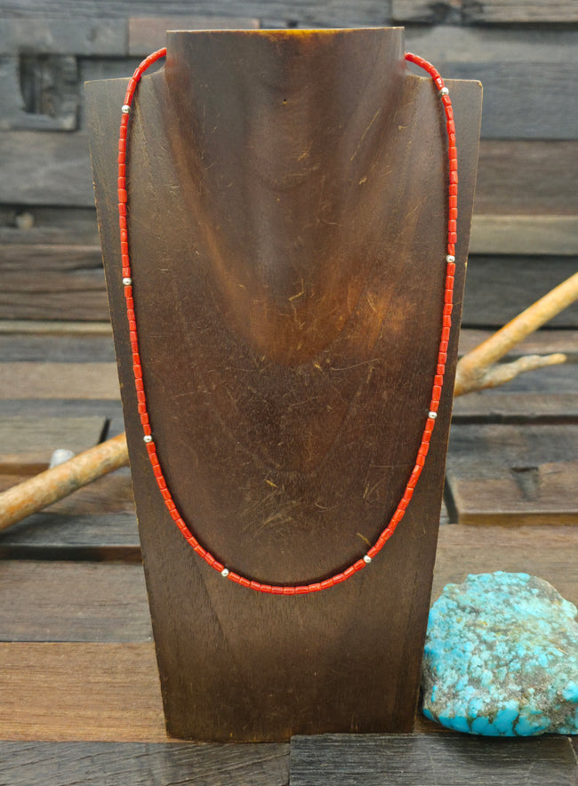 Coral and Sterling Silver Bead Necklace - 20 in.