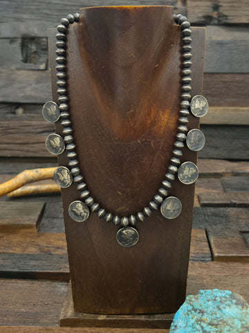 Vintage/Estate Graduated Shaped Turquoise and Sterling Silver Bead Necklace - 16 in.