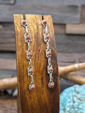 Sterling Silver Coral Zuni Post Dangle Earrings