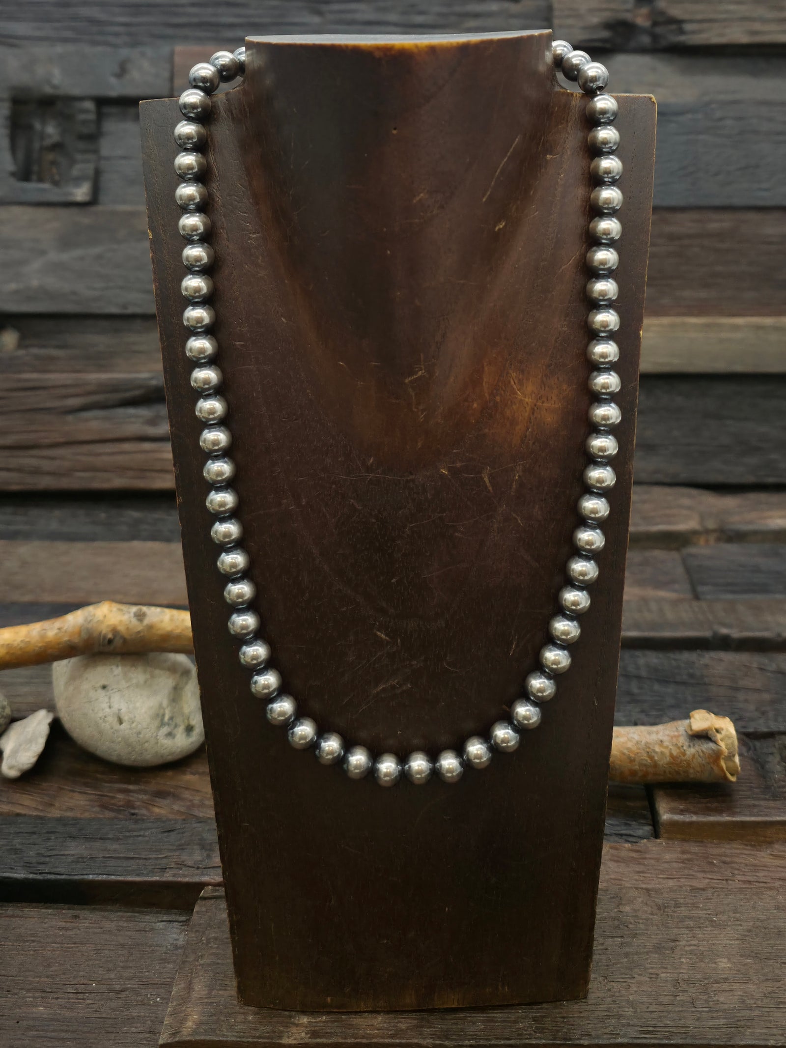 Oxidized Sterling Silver Bead Necklace - 20 in. 8mm Bead