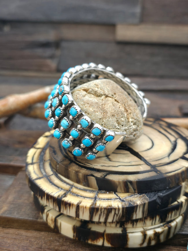 Three Row Sterling Silver Turquoise Cuff by L. Kee - 7 in. with Gap