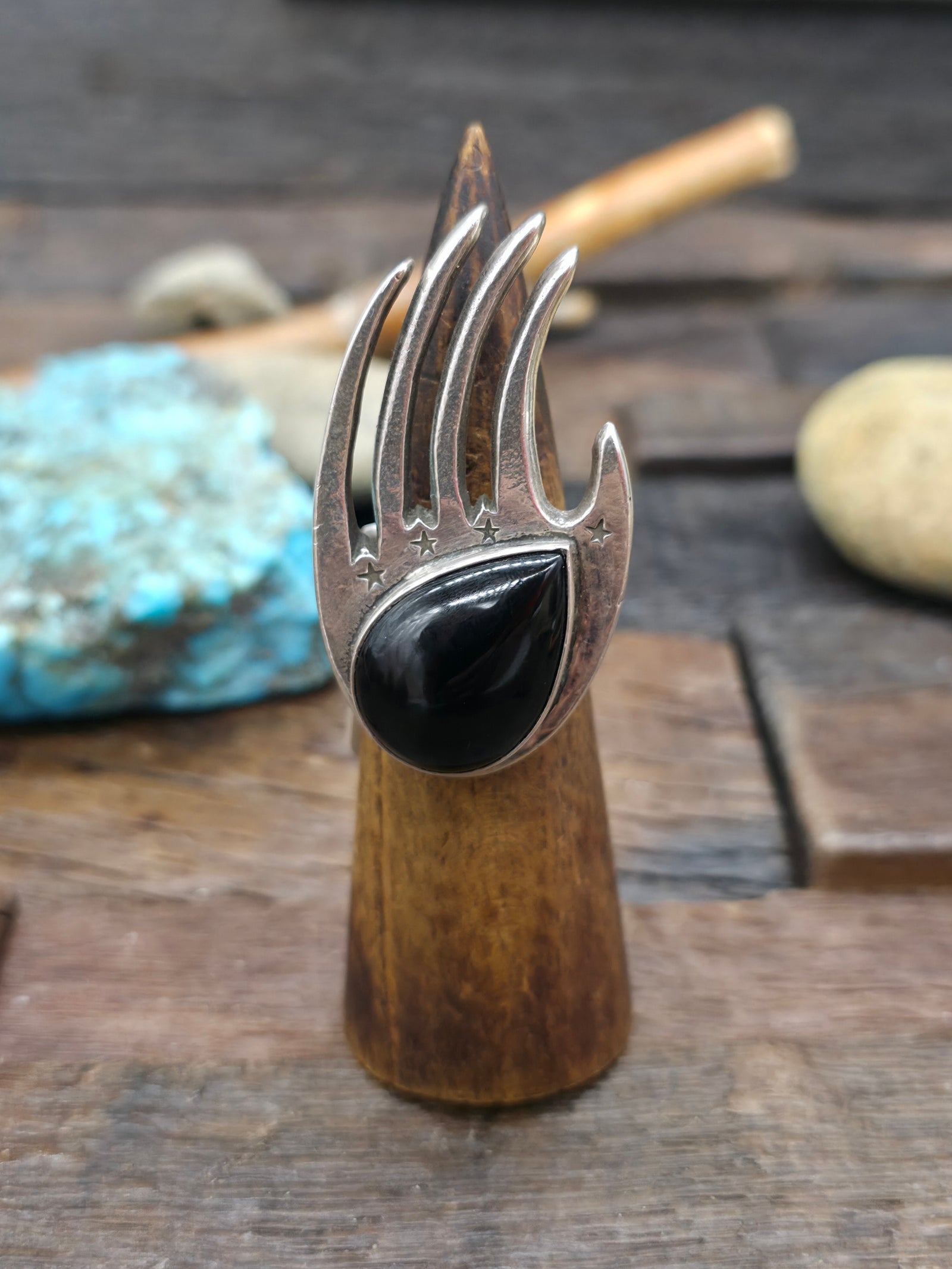 Cast Sterling Silver Black Onyx Paw Ring by B.R. Mitchell - Size 12
