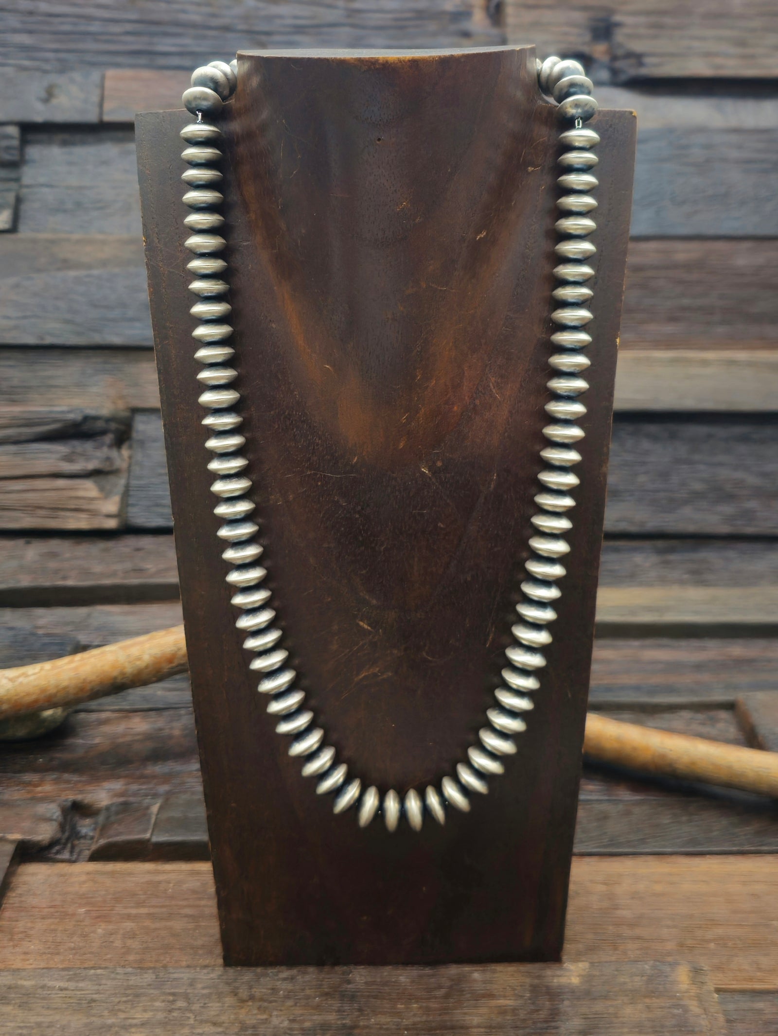 Oxidized Sterling Silver Disc Bead Necklace by Bryannen Halwood - 20 in.