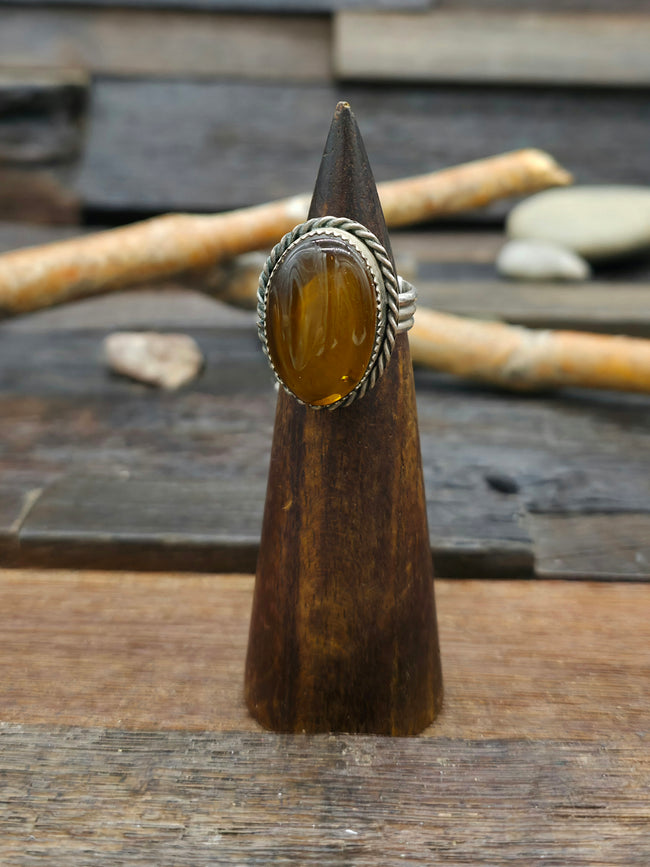 Sterling Silver Amber Statement Ring by Tommy Lee - Size 8