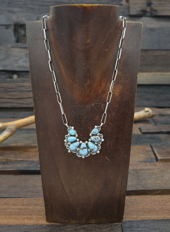 Seven Stone Sterling Silver Golden Hill Turquoise Bar Necklace by Kathleen Livingston - 18 in.
