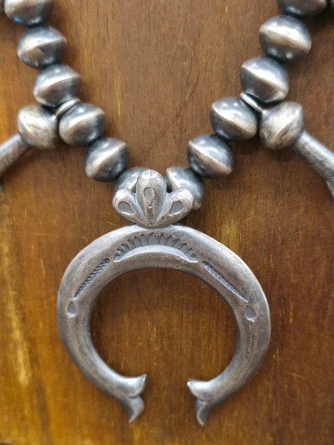 Oxidized Sterling Silver Squash Blossom Necklace by Presley Haley - 21 in.