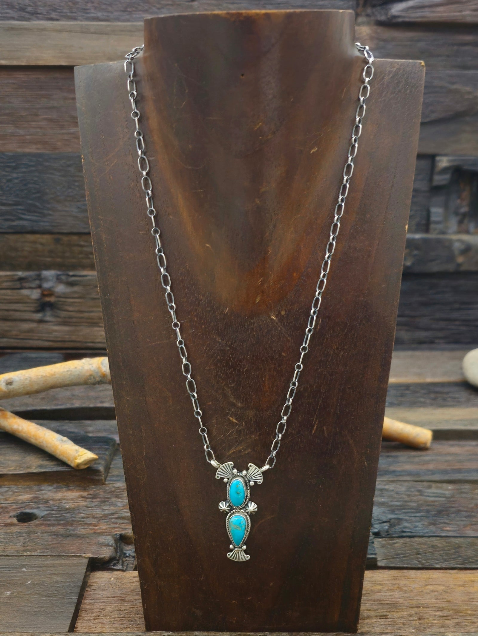 Two-Stone Blue/Green Turquoise Necklace by Verley Betone - 18 in.