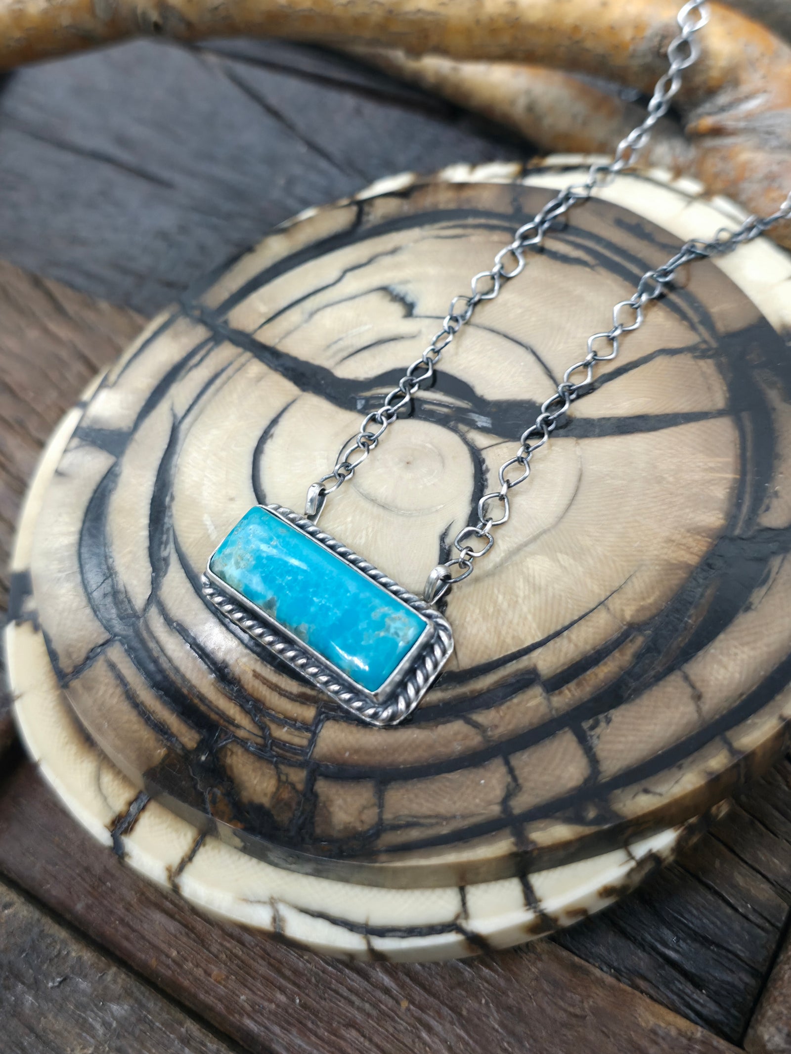 Sterling Silver Turquoise Bar Necklace by "KB" - 20 in.