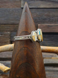 Five-Stone Boulder Turquoise Inlay Sterling Silver Cuff by LaRose Ganadanegro - 6 1/2 in