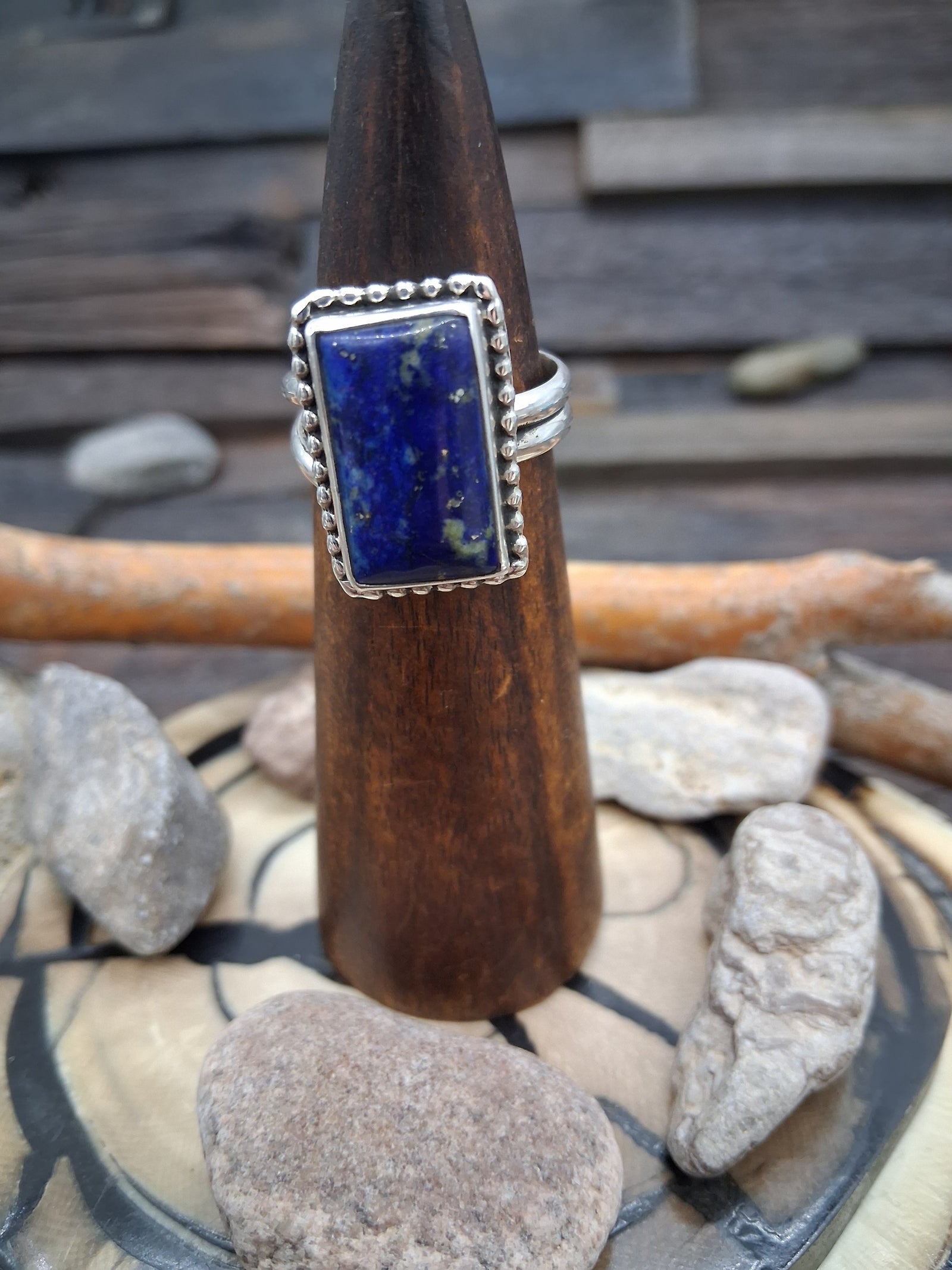 Lapis Lazuli Rectangle Adjustable Ring Sterling Silver by Jacob Trancosa