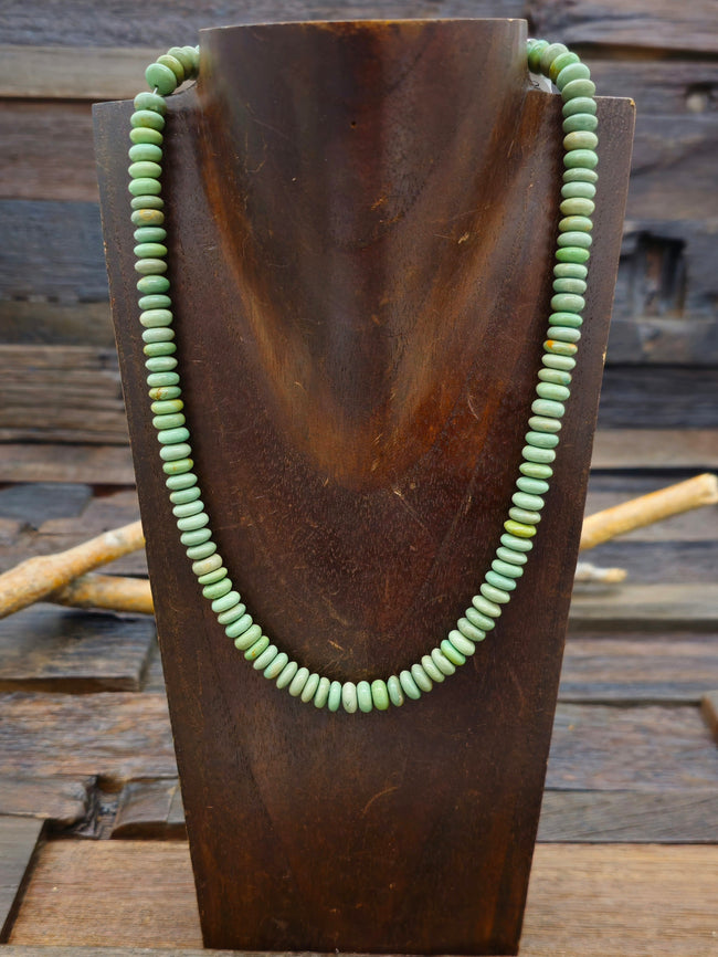 Green Turquoise and Sterling Silver Bead Necklace - 18 in
