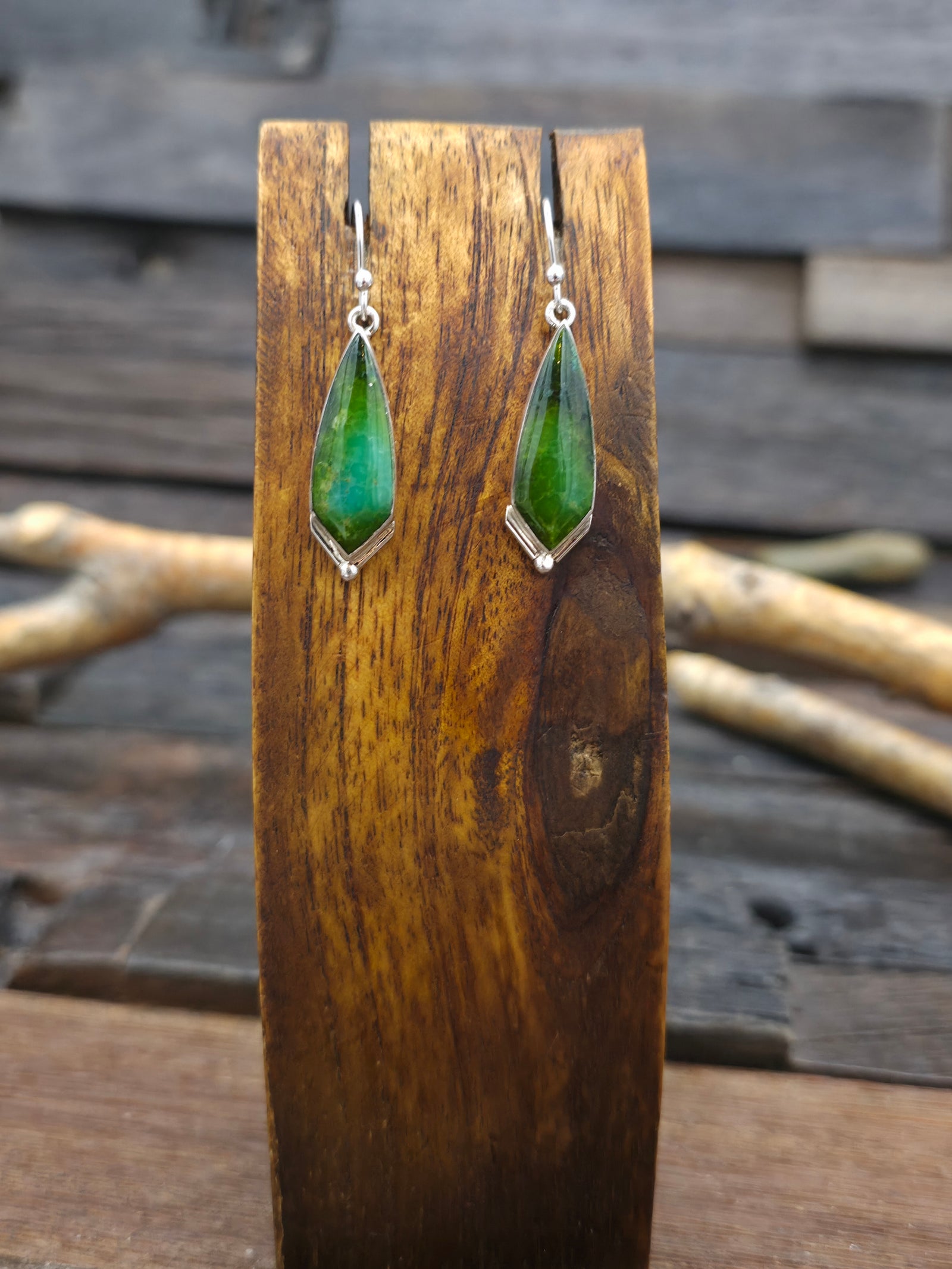 Green Sonoran Mountain Sterling Silver Hook Dangle Earrings by Cathy Webster