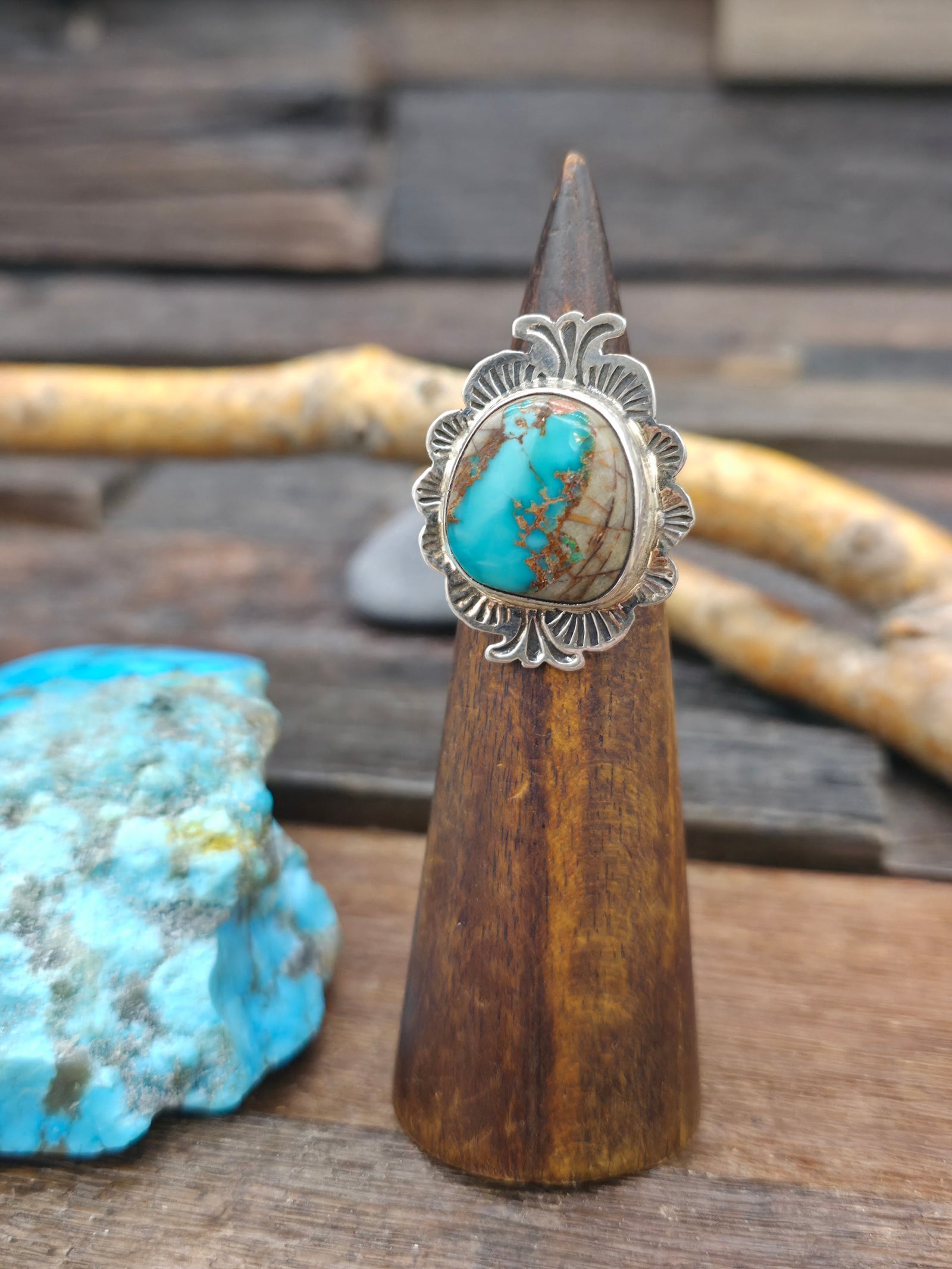 Boulder Turquoise Sterling Silver Ring by Jacob Troncosa - Size 8.5