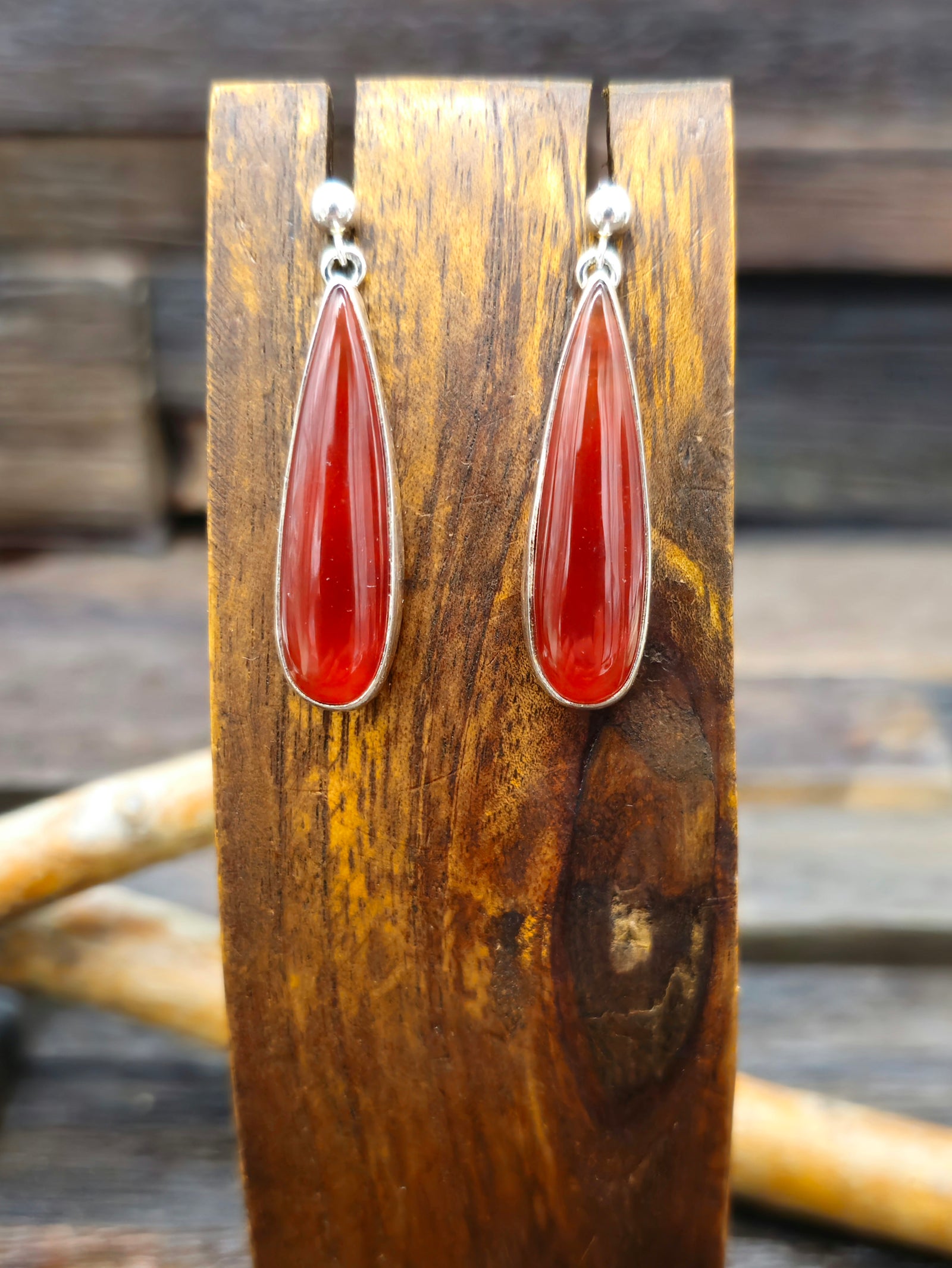 Sterling Silver Carnelian Post Dangle Earrings