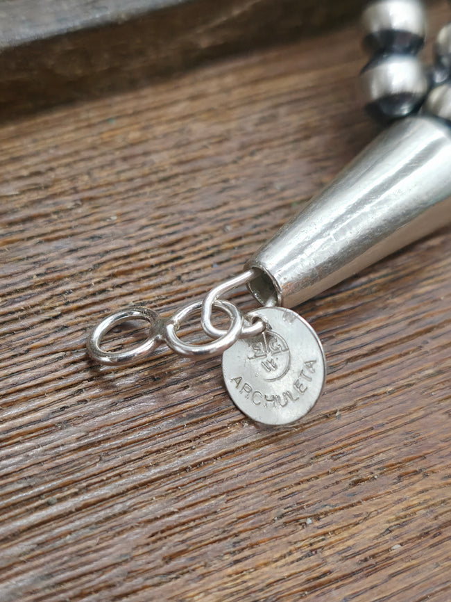 Four Strand Sterling Silver and Jet Heishi Necklace by Fred Archuleta - 27 in.