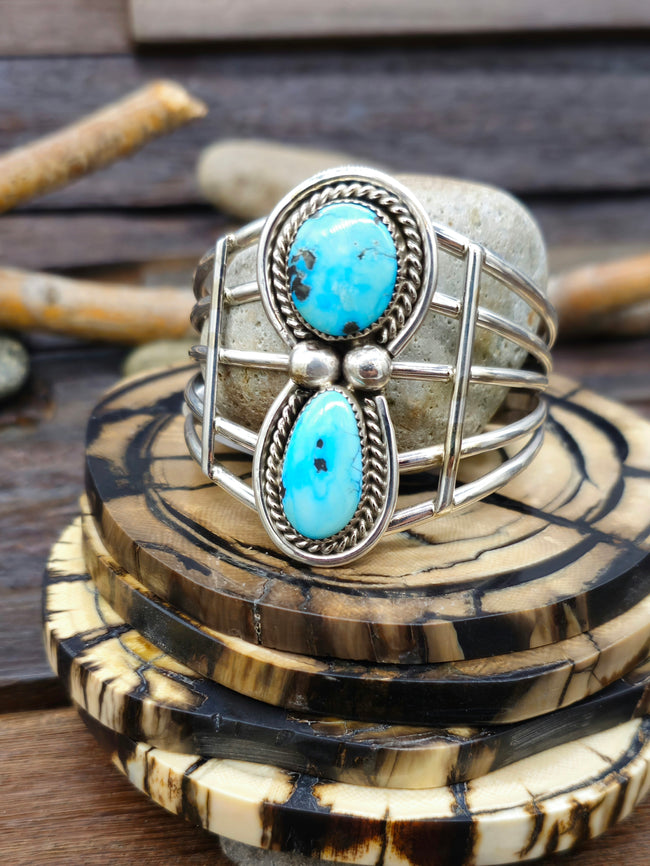 Sterling Silver Turquoise Two-Stone Cuff by M. Thomas Jr. - 6 1/2 in.
