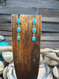 Sleeping Beauty Turquoise 14kt Gold Three Stone Post Dangle Earrings