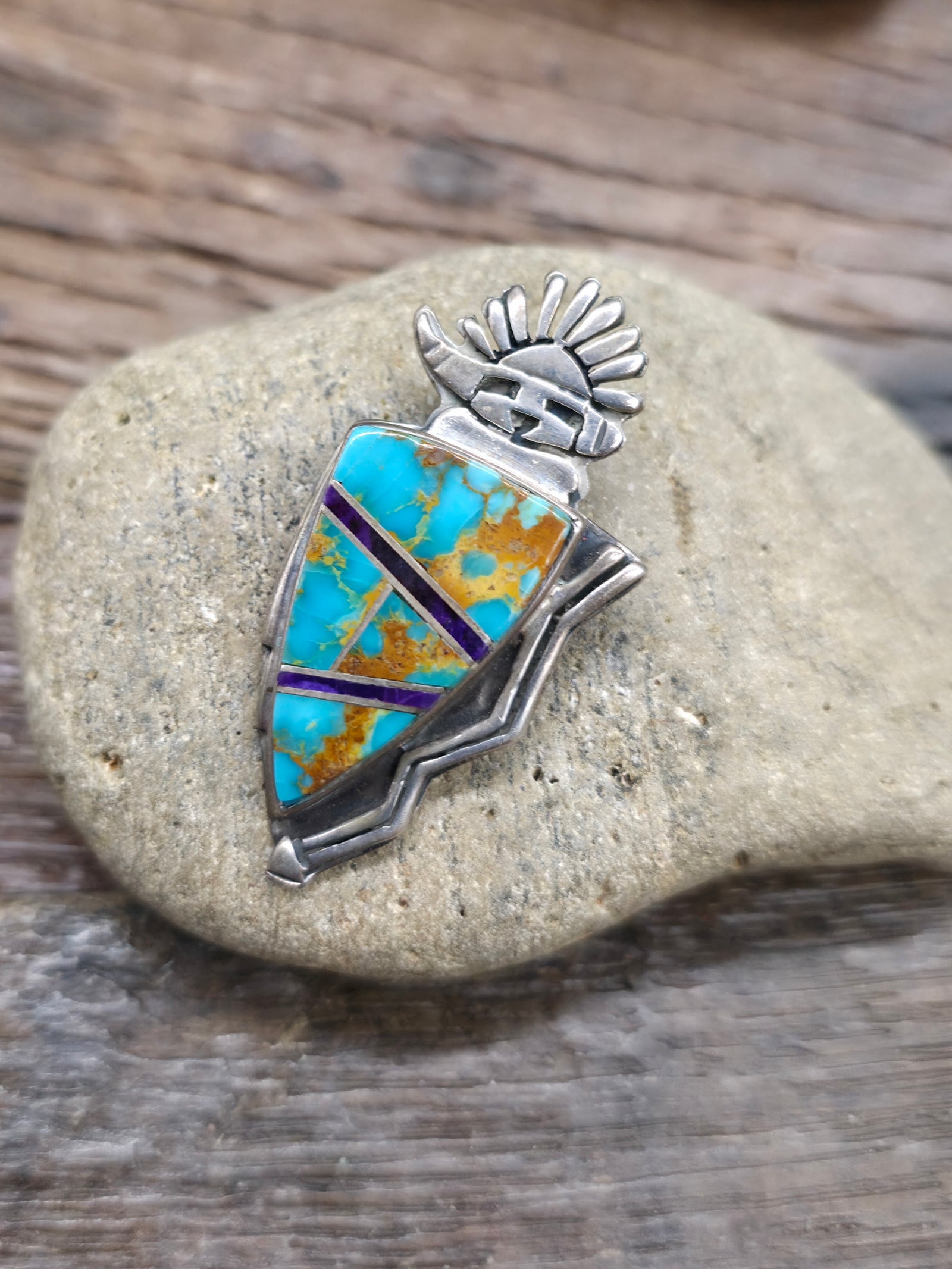 Sterling Silver Turquoise Inlay Kachina Pin - 1 1/2 in. by 3/4 in.