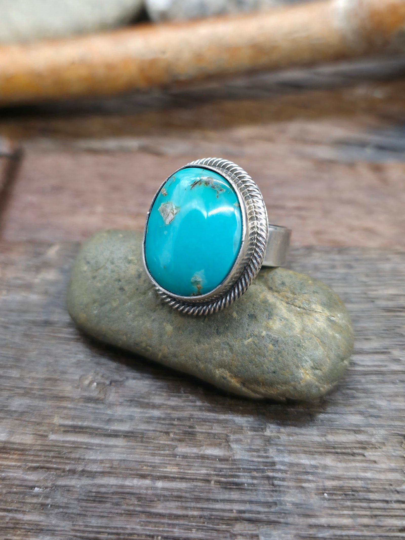 Leon Martinez Turquoise and Sterling Ring - Adjustable
