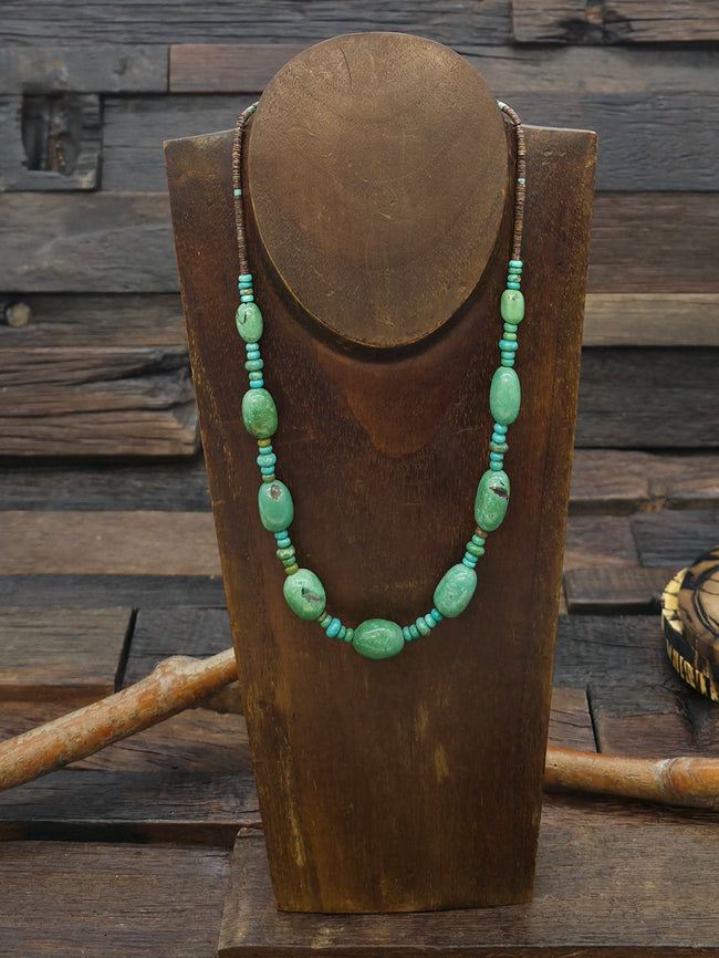 Turquoise Barrel Bead Heishi Necklace - 18 in.