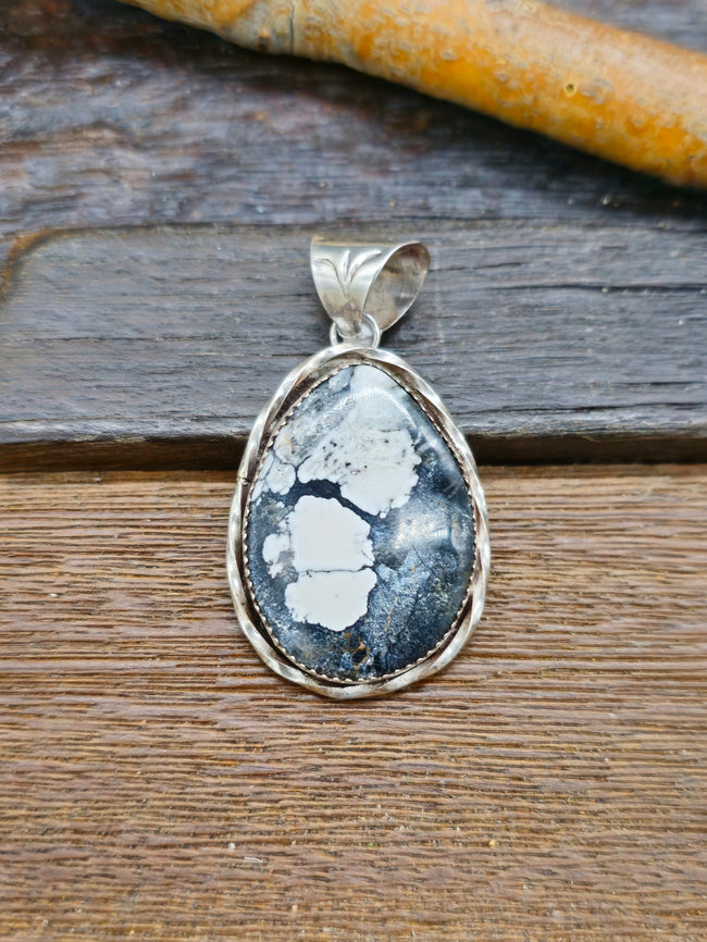 Sterling Silver White Buffalo Pendant with Stamped Bail